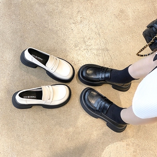 极速华姐严选小皮鞋女秋新款圆头粗跟单鞋K百搭厚底懒人舒适乐福