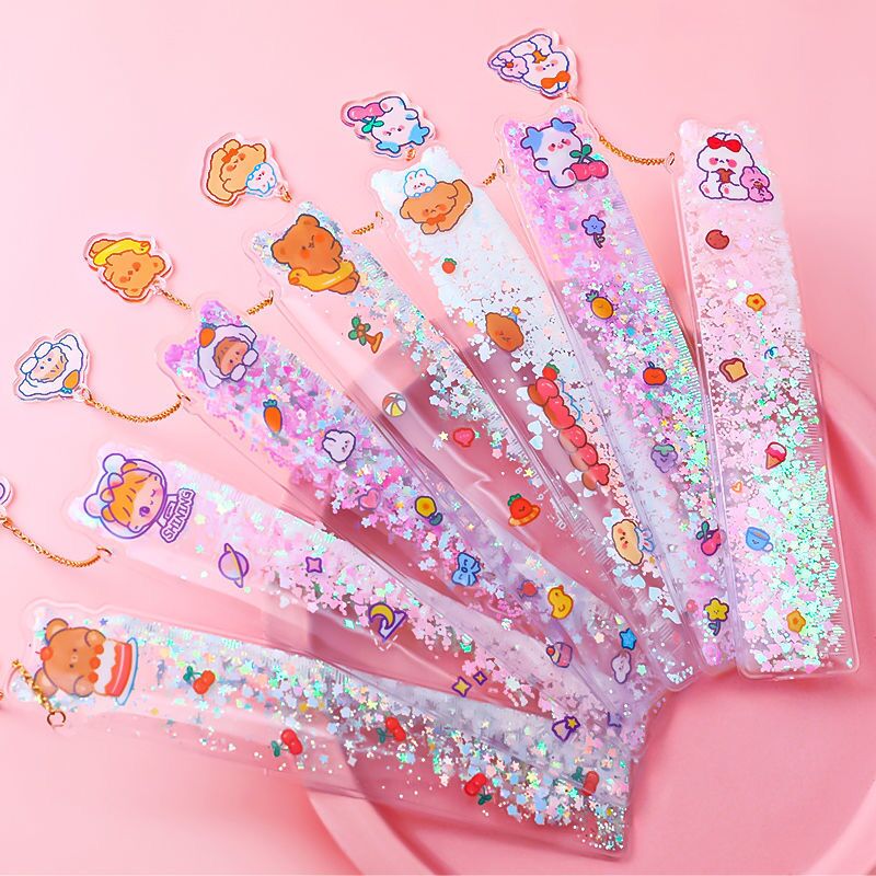 极速网红创意卡通入l油流沙尺子绘图直尺可爱超萌ins风少女心高颜