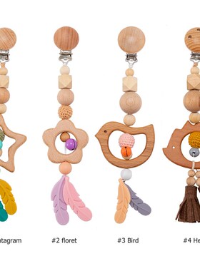 极速Wooden Music Rattle Animal Star Mobile HoldeTr Teething