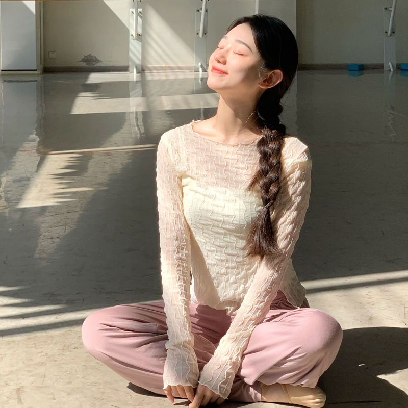速发古典舞纱衣性感蕾丝修身长袖女网纱舞蹈上衣现代舞练功服跳舞