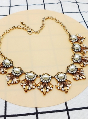 极速欧美时尚复古重工金属质感镶嵌E短款女项链 街拍宴会表演出锁