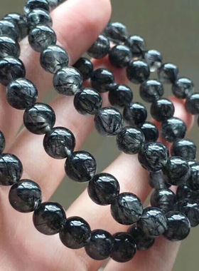 极速映棠天然黑发晶手o錬情侣款黑水晶饰品男女手串礼物发丝多10-