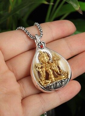 极速藏式纯铜绿度l母佛像吊坠纯银复古民族风项链菩提心叶随身挂