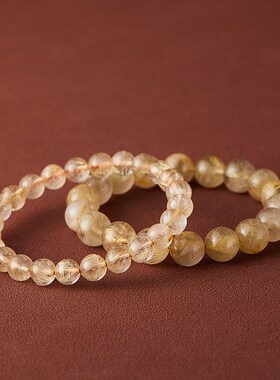 新品新品推荐天然金发晶手链x女金钛晶原石金丝黄水晶富贵招财转