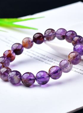 新品天然紫幽灵单圈水晶手链紫钛晶K异像幽灵发晶男女款手串