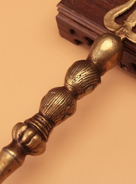 极速藏式纯黄铜三叉杵莲师法器权杖密宗J摆件降魔杵手工尼泊尔家