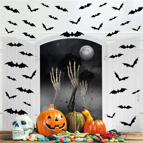 新品【MKING】24pcs Halqloween Decoration 3D Black PVC Bat Pa