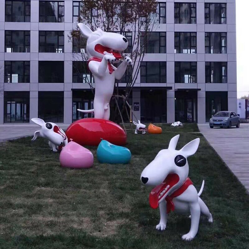 极速定制玻璃钢h彩绘卡通造型动物狗雕塑 园林广场庭院公园景观装