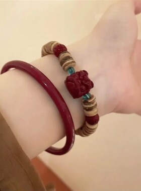 新品新品推荐天然原矿朱砂貔貅y醒狮手镯套装女紫金砂本命年转运