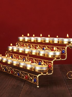 极速合金灯架供佛灯家用七星莲花C烛台摆件供佛前蜡烛七彩宝酥油