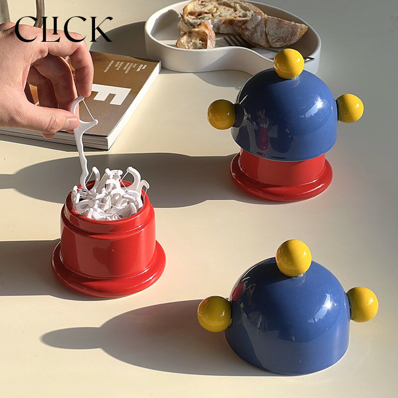 新品Click包豪斯风格可爱x撞色球球棉签收纳盒牙签筒牙线罐桌面摆
