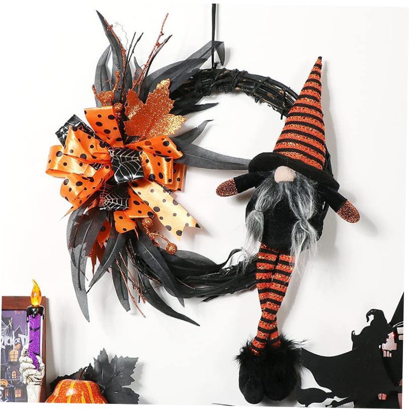 New Halloween Rattan Wreath Black Feather Figure Halloween R