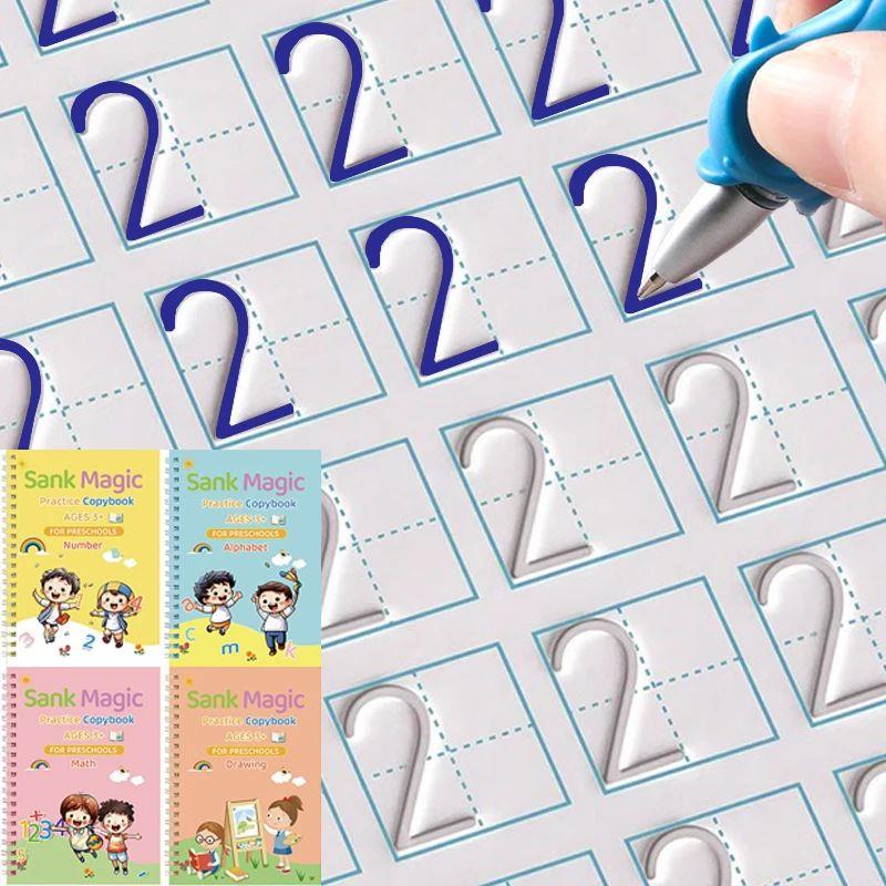 4 Books/set Magic Copybook Reusable Practice Writing Pen Gro