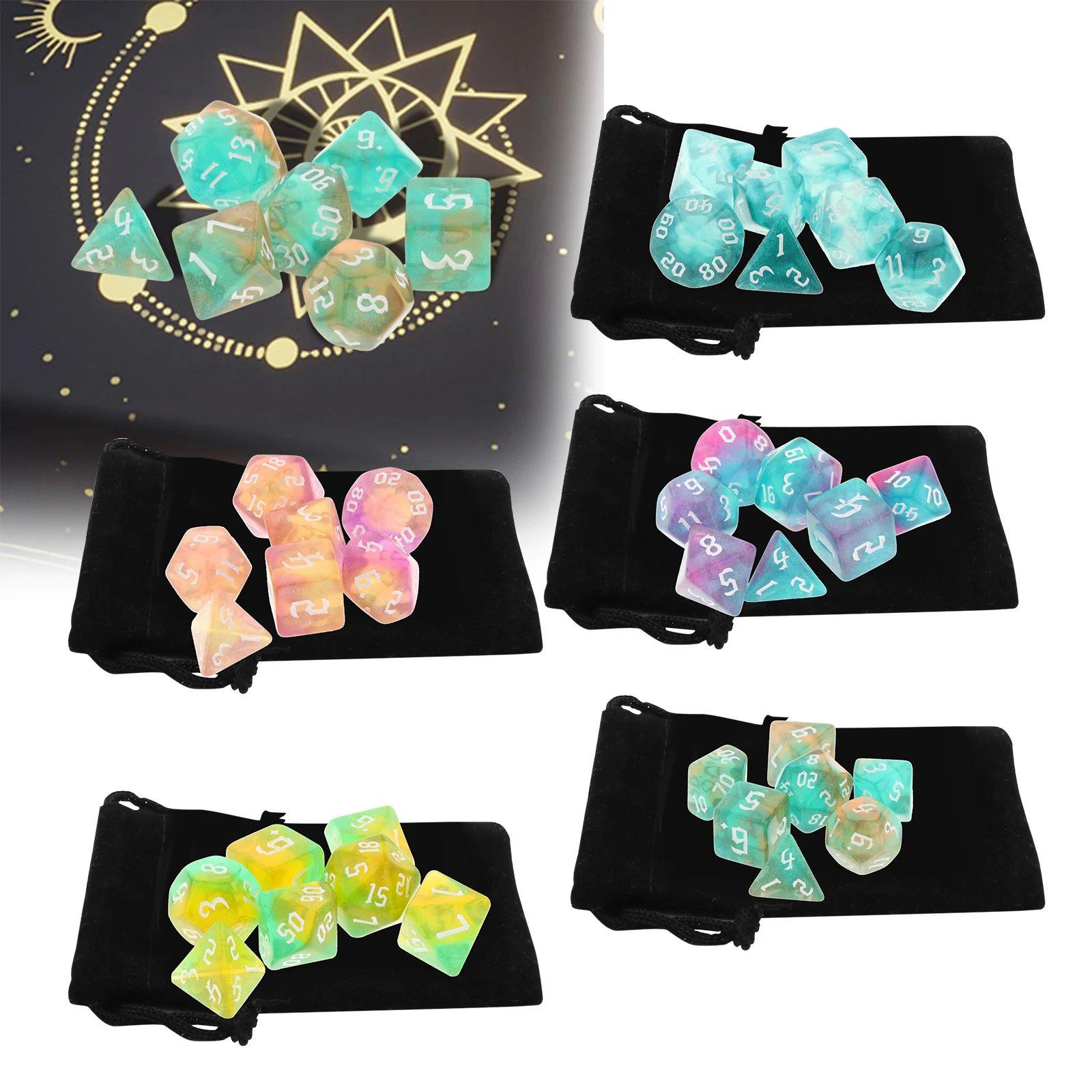 7/10Pcs Double-Colors Polyhedral Dices with Pouch Set D4, D6