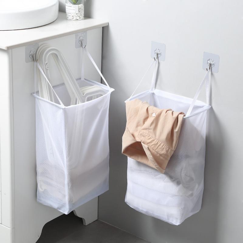 Bathroom Wall Laundry Basket Dirty Clothes Hamper White Fold