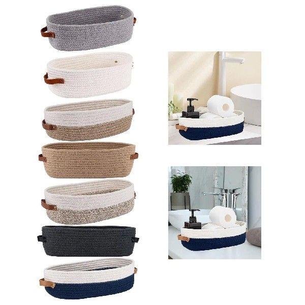 Cotton Rope Woven Basket Bathroom Organizer Bin for Living