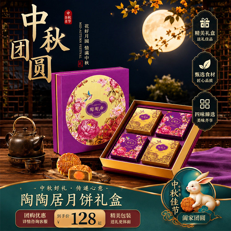 陶陶居广州酒家繁花锦月月饼礼盒蛋黄白莲蓉豆沙广式中秋送礼团购