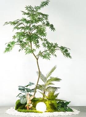 仿真绿植室内楼梯下造景空间转角盆栽假树景观植物布景人造树绿色