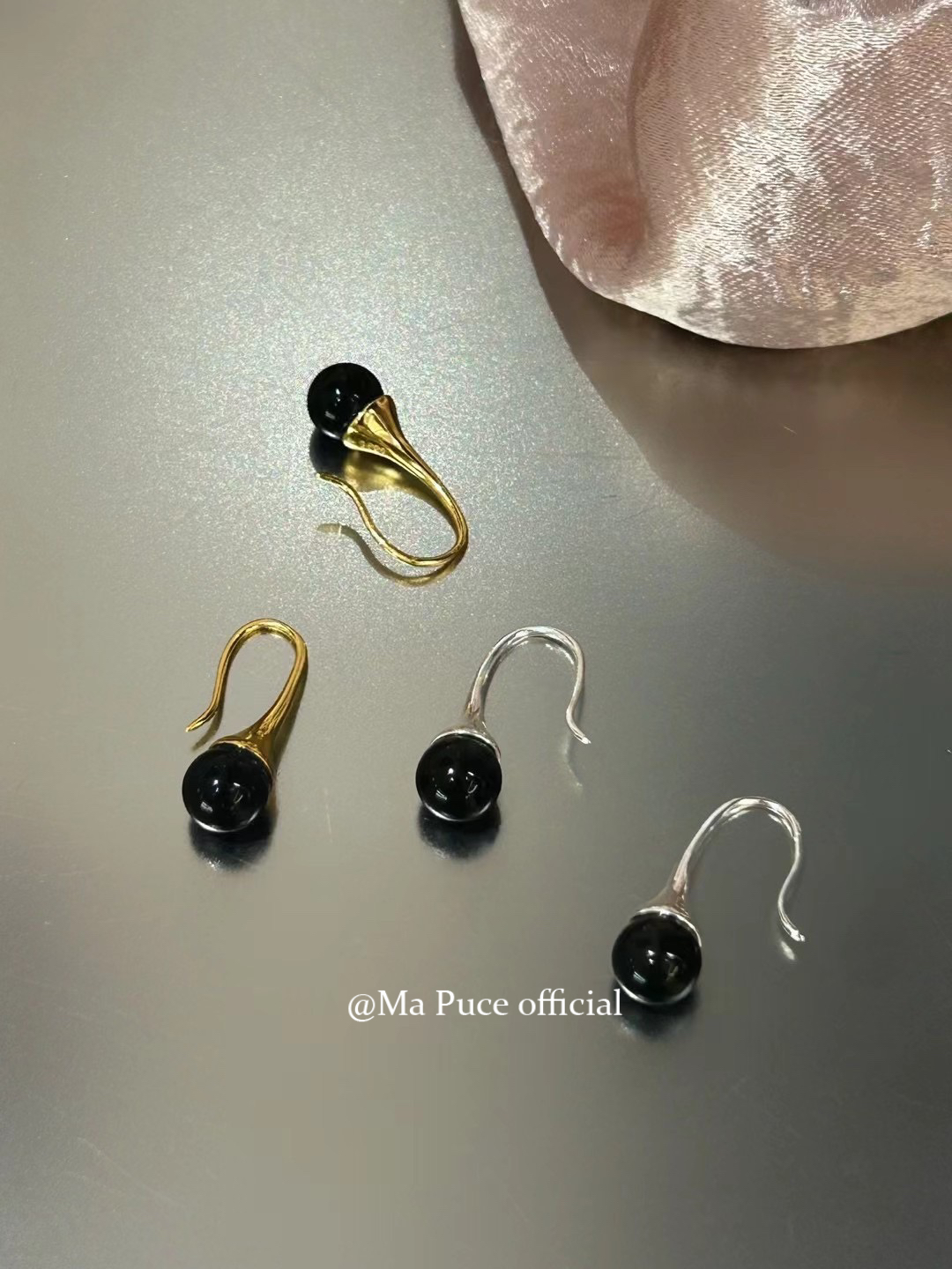 mapuce 韩国s925通体纯银黑玛瑙原石简约百搭小众ins高级耳坠耳环