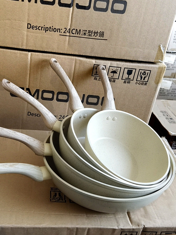 出口日本订单！麦饭石不粘锅家用迷你小锅易清洗平底小炒锅带蒸笼