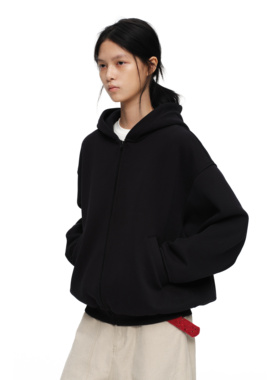 oinimi 黑色重磅廓形宽松连帽大卫衣 加绒高克重挺括外套