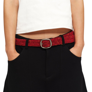 oinimi 造型百搭腰带 趣味彩点羊毛毛织红皮带