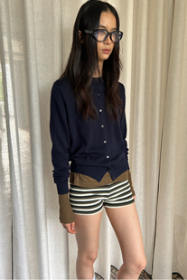 茶绿色条纹内搭外穿防走光安全短裤 oinimi 温感德绒叠穿打底裤