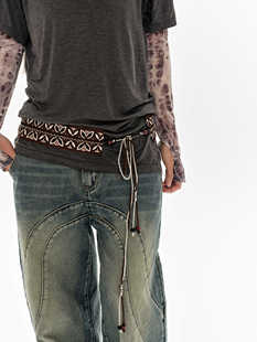 男女通用 百搭叠穿腰带 oinimi 复古棕色串绳部落腰封