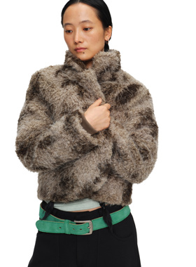 oinimi 浪游者卷毛皮草短外套 开襟夹棉保暖短上衣棉服