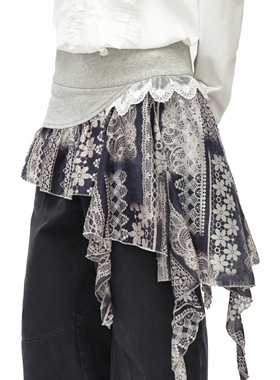 oinimi 蕾丝印花拼接裙片 百搭梦幻流苏屁帘 造型利器