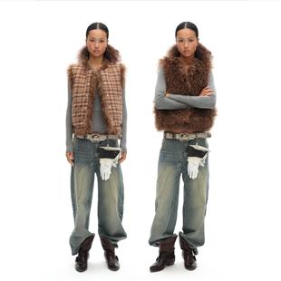 双面穿 趣味星星格子拼接背心外套 oinimi 毛绒刺绣马甲