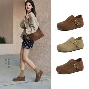 2026春款复古女百搭勃肯鞋内增高搭扣舒适单鞋时尚新款一脚蹬简约
