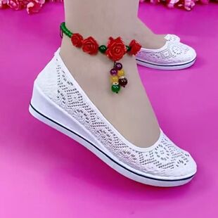 镂空透气不臭脚坡跟防滑软底舒适工作鞋 护士鞋 女老式 老北京布鞋