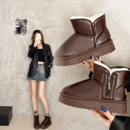 加绒加厚防滑真皮棉鞋 东北防水厚底皮毛一体雪地靴2025新款 女冬季