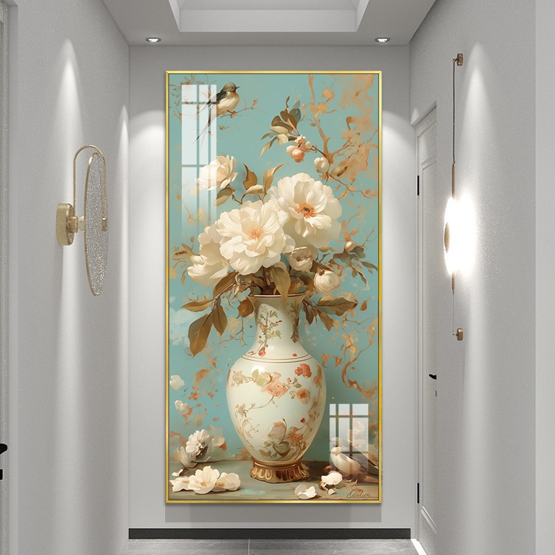 新款古典花卉壁画玄关背景墙装饰画轻奢大气欧式高档过道走廊墙画