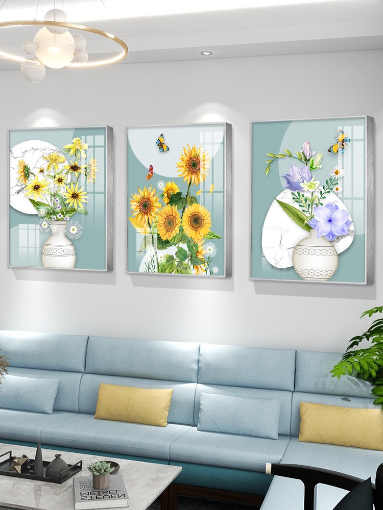 现代极简主义沙发背景墙装饰画客厅高端三联挂画平易近人豪华大气