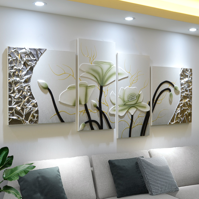 轻奢高档沙发背景墙装饰画客厅立体浮雕挂画大气抽象壁画富贵金莲图片