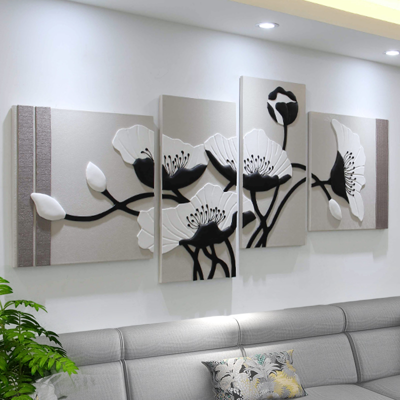 轻奢高级感沙发背景墙装饰画简约大气抽象组合挂画3D立体浮雕壁画图片