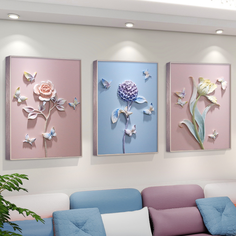 轻奢现代沙发背景墙装饰画客厅立体挂画简约小清新餐厅墙面浮雕画图片