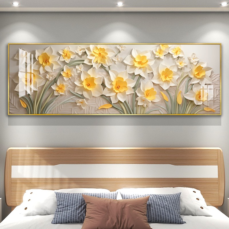 高档奶油风卧室背景墙装饰画现代轻奢床头挂画新款创意立体感壁画图片