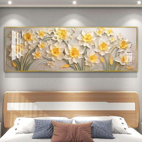 立体花卉卧室床头背景墙装饰壁画