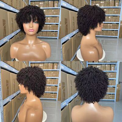 Human Hair Afro Kinky Curly Wigs 真人发非洲短卷发假发头套