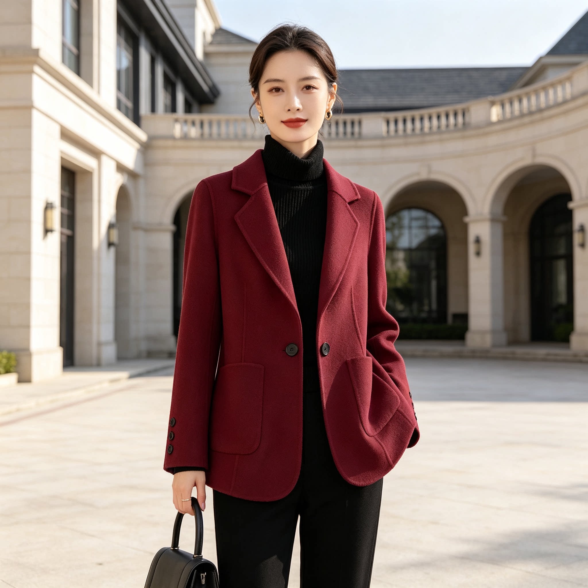 2026秋冬新款双面羊毛大衣女小个子时尚西装高端职业毛呢外套女