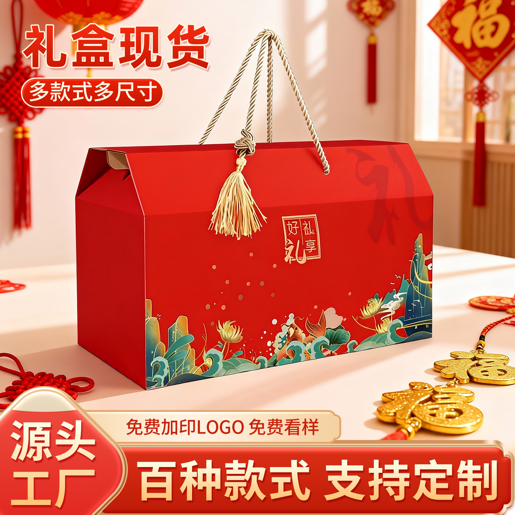 2025新年通用礼品盒空盒子土特产糕点水果熟食年货空礼盒定制logo,包装,中秋礼品包装,淘宝优惠券,粉丝福利购,淘宝优惠卷