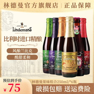 林德曼6口味果啤250ml 6瓶苹果桃子樱桃山莓味比利时进口精酿啤酒