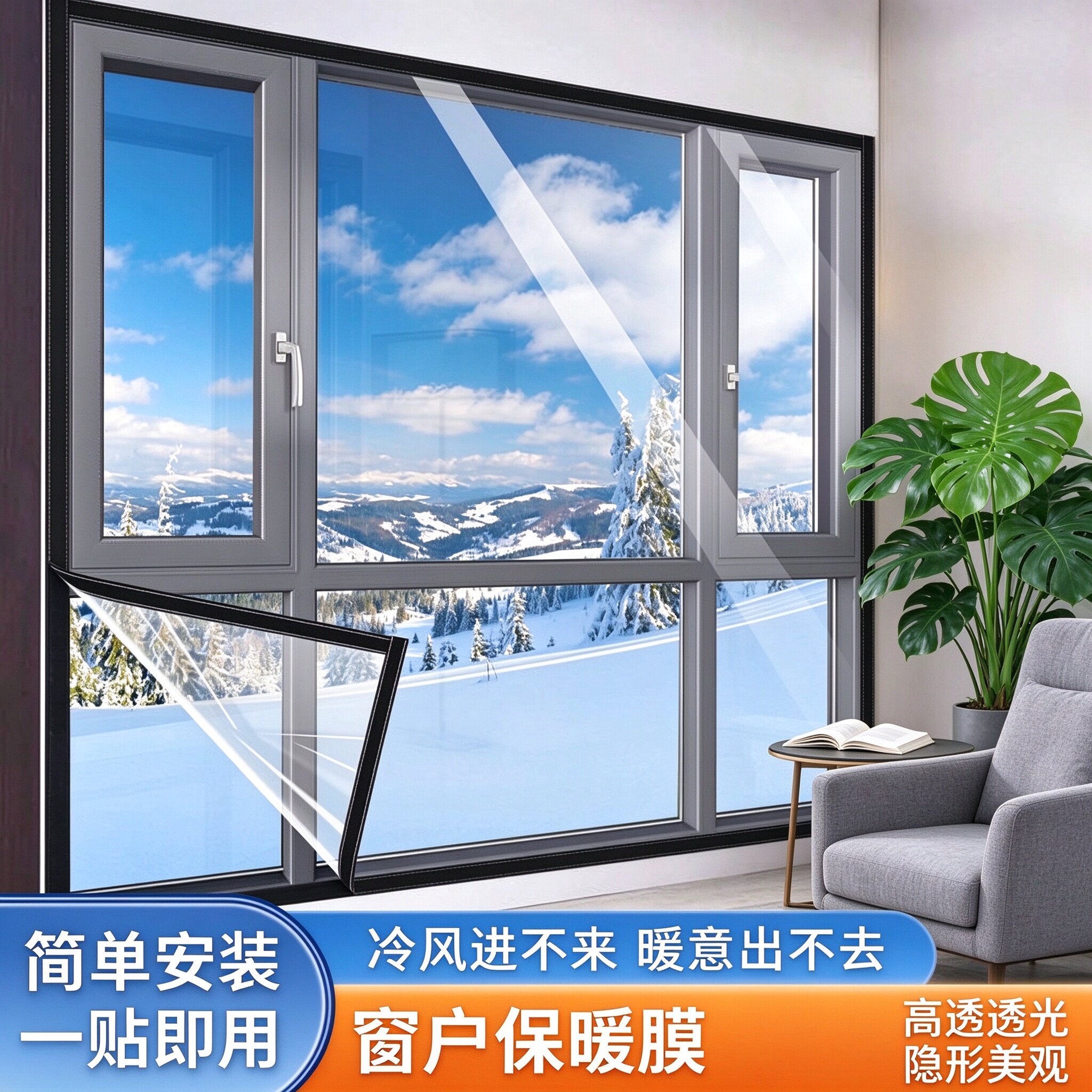 冬季家用门窗保温膜自粘魔术贴加厚防风防寒窗帘窗户挡风密封防尘