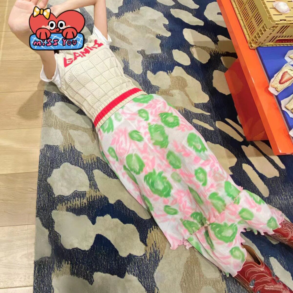 小众北欧女装GA花朵印花裙显瘦高腰百褶A字裙遮肚子半身裙31247