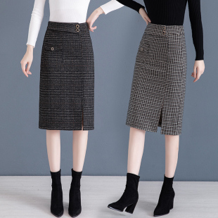 高腰包臀洋气显瘦开叉中裙潮 爆款 2023秋冬新款 格子半身裙女士韩版