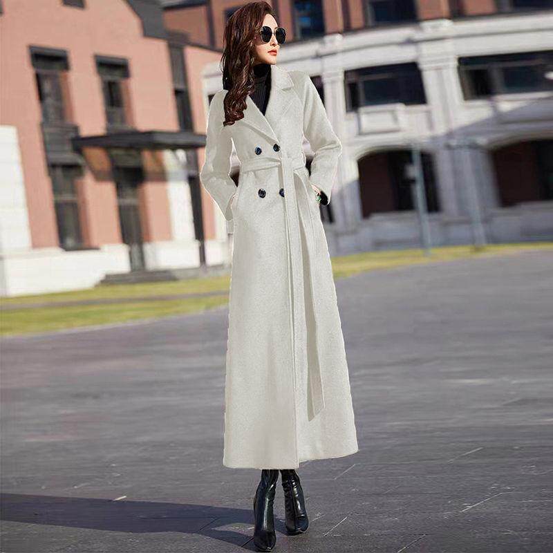 2024年新款加厚米白色呢子大衣女秋冬气质过膝赫本风修身毛呢外套