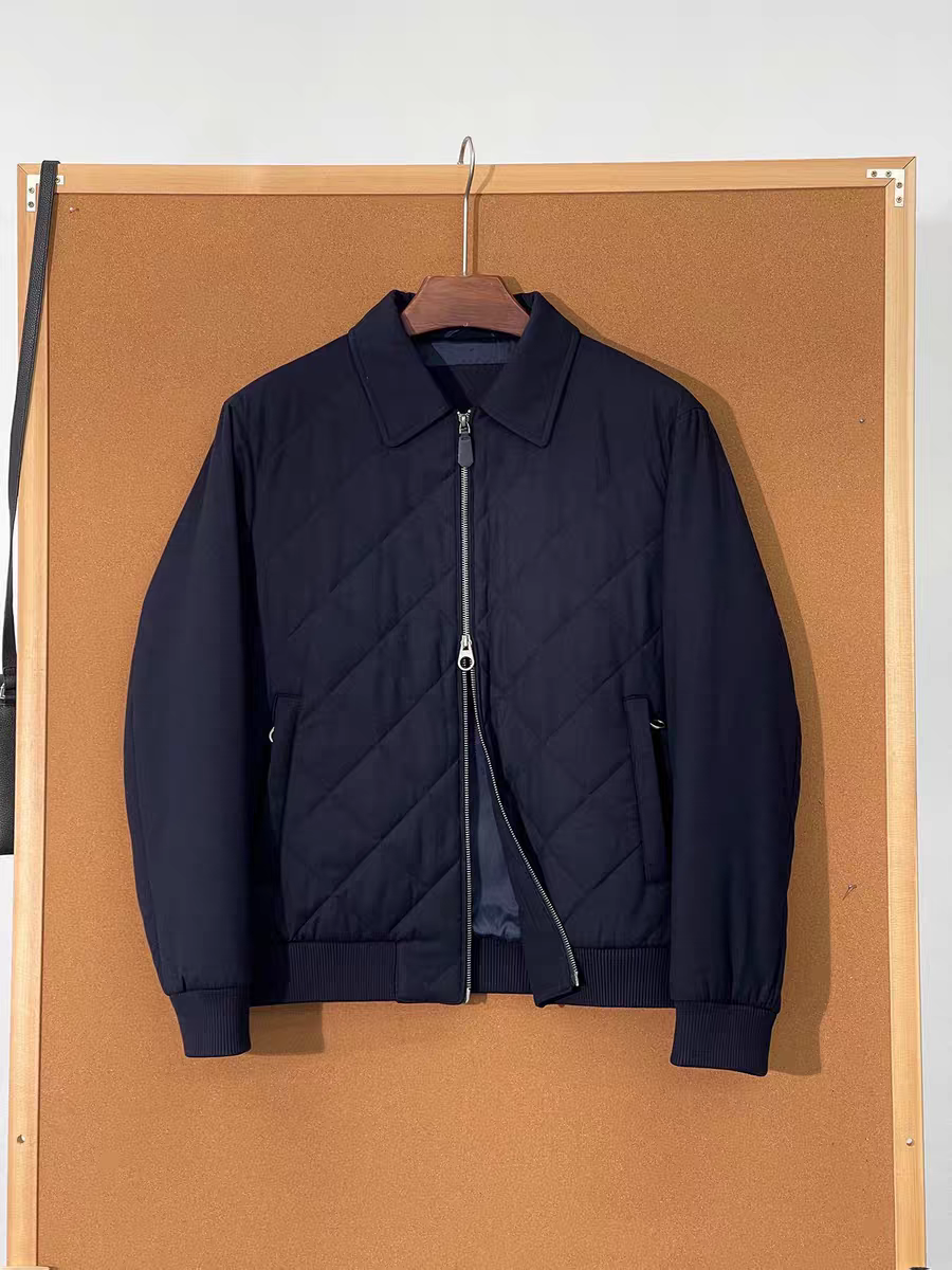 老钱风男款商务休闲绵羊毛混纺菱形格夹棉行政翻领夹克外套